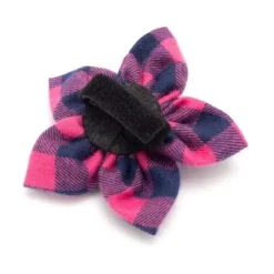 The Worthy Dog Pink/Navy Buffalo Check Flower Adjustable Collar Accessory