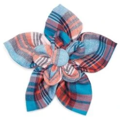 The Worthy Dog Blue/Red Plaid Adjustable Flower Collar Accessory