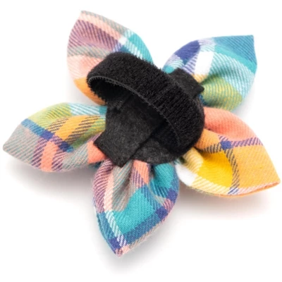 The Worthy Dog Peach Plaid Adjustable Flower Collar Accessory 1 The Worthy Dog Peach Plaid Adjustable Flower Collar Accessory