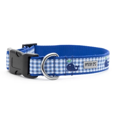 The Worthy Dog Gingham Whales Dog Collar 4 The Worthy Dog Gingham Whales Dog Collar - Image 4