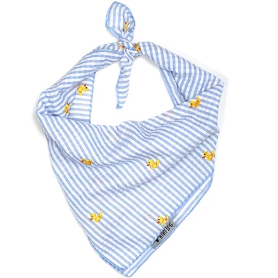 The Worthy Dog Seersucker Stripe Embroidered Rubber Duck Classic Square Tie-On Bandana 1 The Worthy Dog Seersucker Stripe Embroidered Rubber Duck Classic Square Tie-On Bandana
