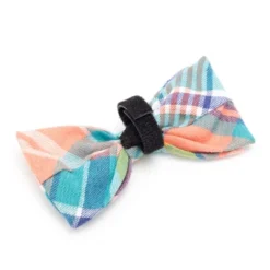 The Worthy Dog Peach Plaid Bow Tie Adjustable Collar Attachment Accessory