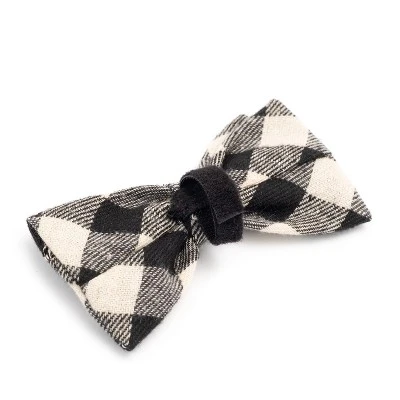 The Worthy Dog Black/Off White Buffalo Plaid Bow Tie Adjustable Collar Attachment Accessory 1 The Worthy Dog Black/Off White Buffalo Plaid Bow Tie Adjustable Collar Attachment Accessory
